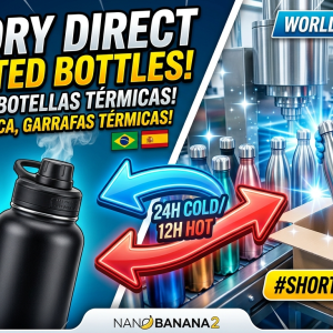 Una vista panorámica del interior de nuestra fábrica de botellas térmicas insuladas, que muestra una línea de producción moderna y botellas de vacío de alta calidad listas para el envío al por mayor.